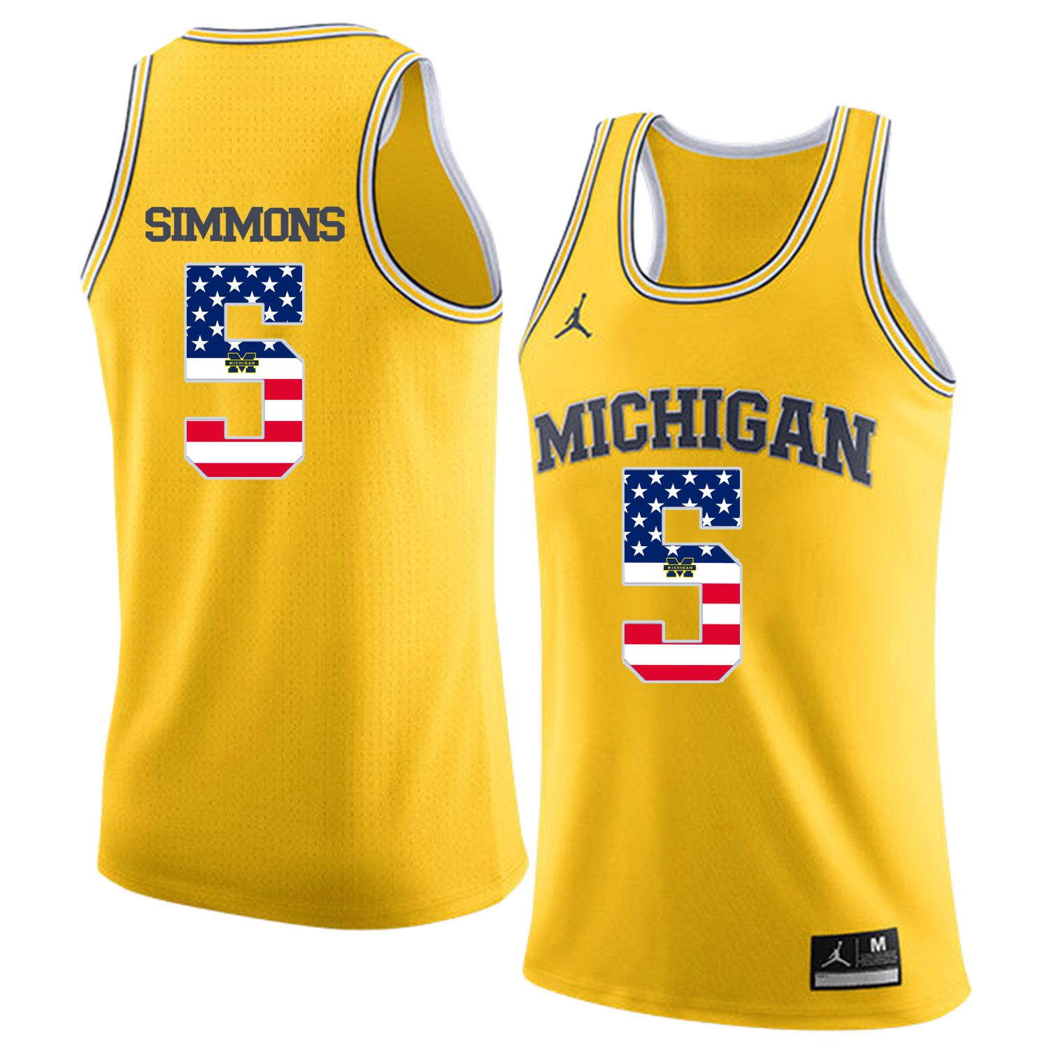 Men Jordan University of Michigan Basketball Yellow #5 Simmons Flag Customized NCAA Jerseys